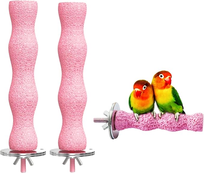 Parrot Perch Stand, Bird Beak Grinding Stone, Anti-Slip Parakeet Nail Trimming Stick Resin Beak Grinder Stone Perches Washable Claw Trimmer Stand for Parrot Cage Accessories (Pink, Large)