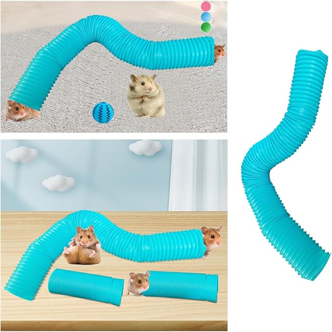 2 Pack Hamster Tunnel Ferrets Fun Tunnels Foldable Exercising Training Tubes Hideout Pipe Toy for Guinea Pigs Chinchillas Gerbils Mouse Rabbit Small Animal Pet Rats