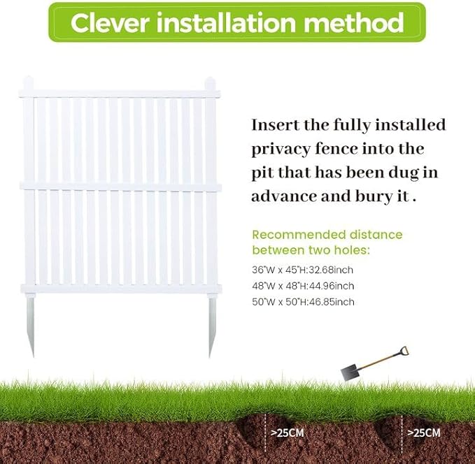 36"W X 45"H Outdoor Privacy Screen, Vinyl Air Conditioner Fence with Metal Stake, No Dig Trash Can Enclosure for Outside- 2 PVC Panels, White, Vertical, X-SPVC-4536