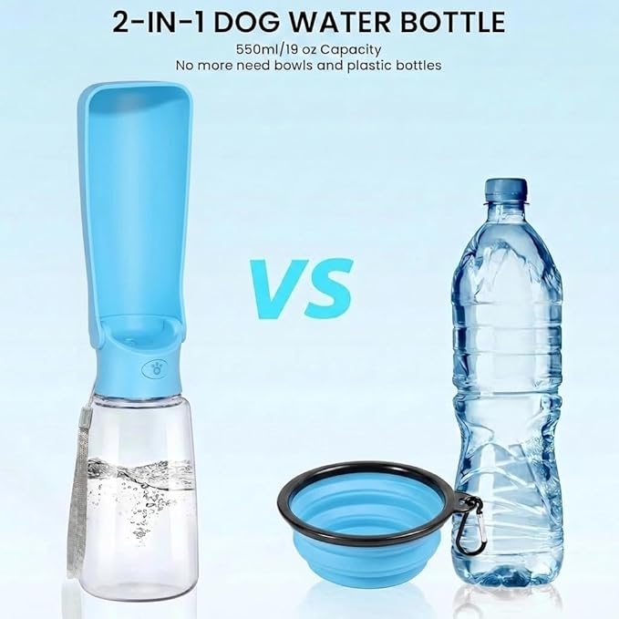 Portable Dog Water Bottle for Walking – 19oz / 12oz Foldable Pet Water Dispenser for Puppies, Medium & Large Dogs – Leak Proof Travel Water Bowl for Small Animals Dog Accessories(19OZ Indigo)