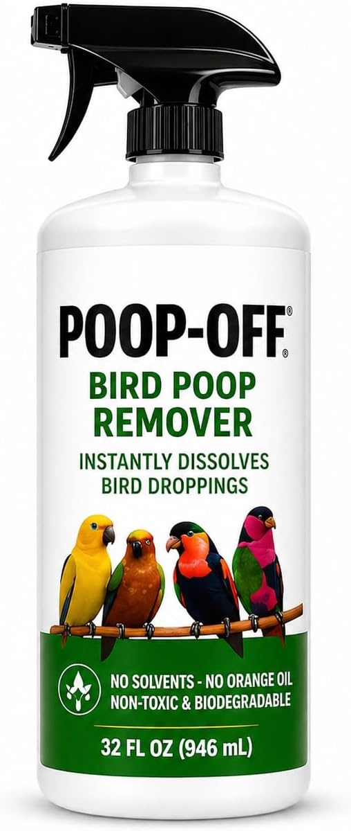 Poop-Off Bird Dropping Remover Spray, 32 oz – Fast-Acting Enzyme Formula, New Version 2026, Odor Neutralizing, Safe for Cages, Carpets & Surfaces