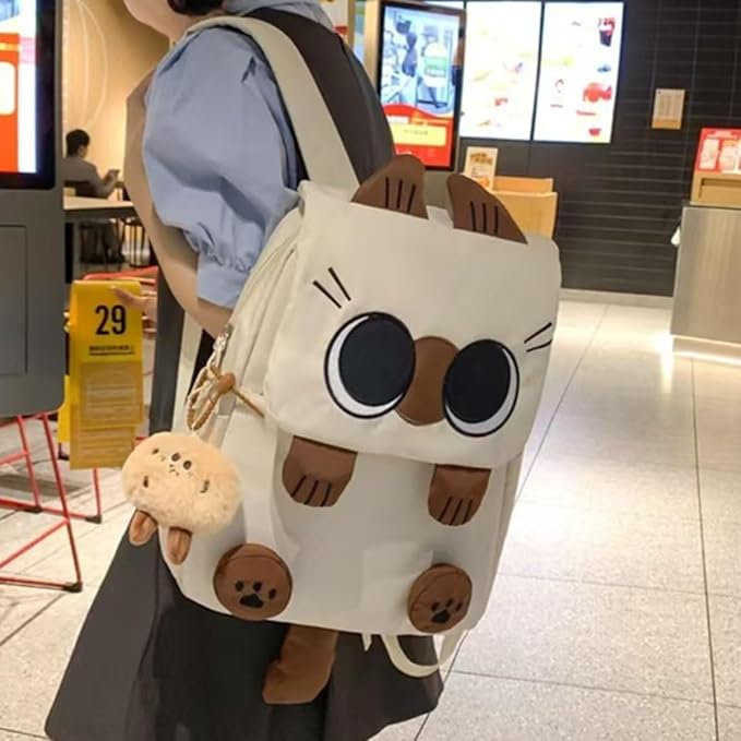 Cute Cat Backpack - Lightweight Laptop Bag, Large Capacity Student & Travel Backpack for Adults/Kids Give away cat pendants