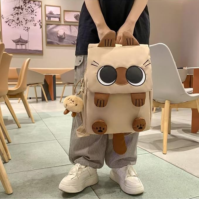 Cute Cat Backpack - Lightweight Laptop Bag, Large Capacity Student & Travel Backpack for Adults/Kids Give away cat pendants