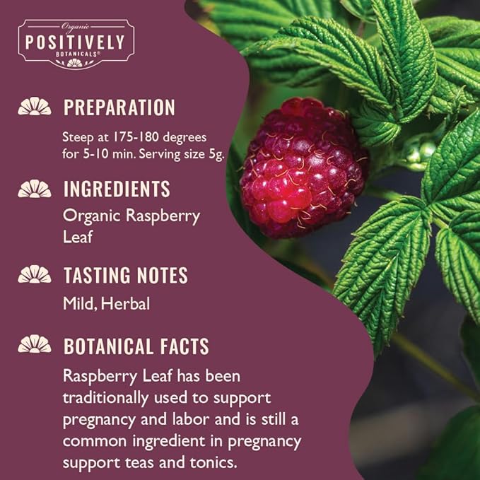 Organic Positively Botanicals Company, Raspberry Leaf, Herbal Tea Loose Leaf Botanical, 4 Ounce