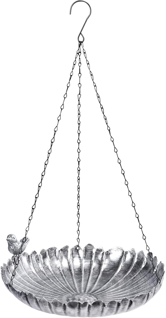 VCUTEKA Hanging Bird Baths for Outdoors, Metal Bird Bath for Outside Birdfeeder for Garden, Patio, Back Yard Decoration, Silver
