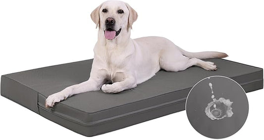 Vonabem Outdoor Waterproof Large Dog Bed Washable, Cooling Wipeable Leather Pet Bed with Removable Cover Reversible, Durable Foam Orthopedic Anti-Slip Dog Pads Wipeable 36"x27" Grey