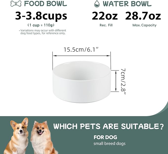 Havniva 6.1” Dog Bowl Ceramic Dog Food and Water Bowl, Durable Dog Water Bowl with Non-Slip Rubber Base Large Capacity Feeding Dishes for Small & Medium Dogs