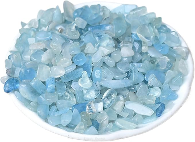 Erliway 100g Natural Aquamarine Crystal Chips 7-9mm Tumbled Stones | Small Crushed Crystal Stone, Polished Crystals Chips for Fish Tank, Healing Tumbled Rocks for Reiki Jewelry Making Home Décor