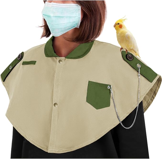 Parrot Anti-Scratch Shoulder Stand Pet Bird Training Shoulder Protector Cape Parrots Poop Shawl Diaper Flight Suits for Macaws Cockatoos Parakeets Cockatiels (Beige)