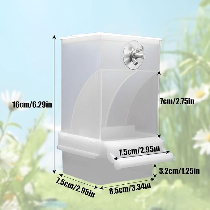 No Mess Automatic Bird Feeder, Acrylic Transparent Parrot Feeder Cage Accessories, Parrot Seed Food Feeder Container Cage Accessories for Small Medium Birds Parakeets Lovebirds (Semi Transparent)