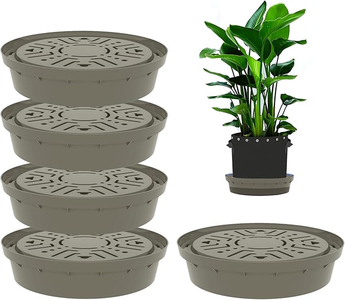 Self-Watering Base with Visible Water Level,5-Pack,Keeps Leaves and Flying Insects Out,Maintains Water Quality, Brown.(Without Wheels).
