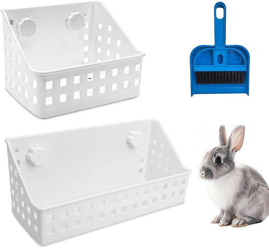 PINVNBY 2 PCS Hay Feeder for Rabbits, Less Wasted Hay Rack Manger, Hanging Guinea Pig Rabbit Hay Holder for Bunny, Chinchilla, Guinea Pig, Plastic Food Bowl Use for Grass & Food