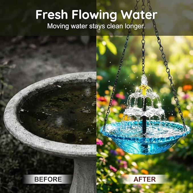 Solar Cascade Hanging Bird Bath Fountain, New Hanging Bird Bath with Flowing Water, Bird Bath Fountain Decorative Garden Yard Patio for Outdoor (Gray)