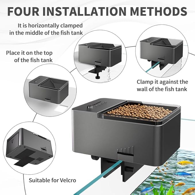 300ml Automatic Feeder for Aquarium Vacation Timer for Fish Tank Food Adjustable Auto Fish Feeder Dispenser for Pellets Strips 8/12/24/48H Timer Battery Operated(Not Included)