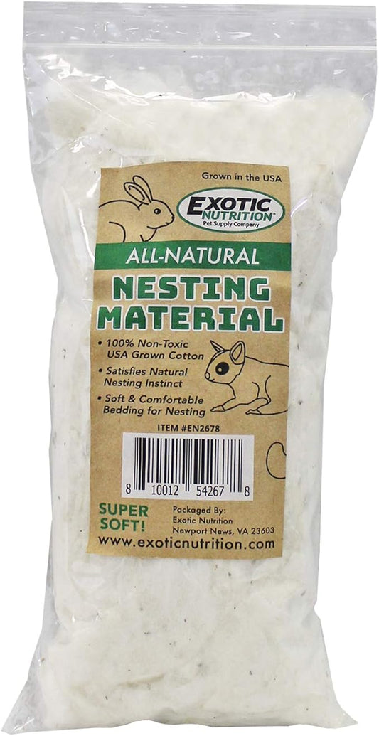 Exotic Nutrition All-Natural Nesting Material (1.5 oz.) - 100% Cotton Eco-Friendly Animal Bedding - for Sugar Gliders, Squirrels, Hamsters, Rabbits, Wild Birds & Wildlife