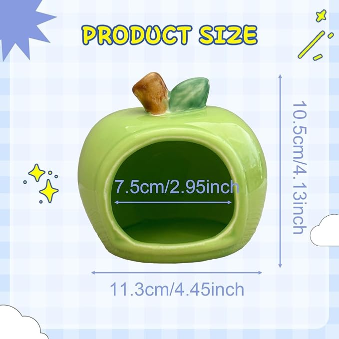 Ceramic Hamster House, Small Animal Hideout Food Bowl, Sturdy Hamster Cave, Cooling Nest for Hedgehog Squirrels Small Animals, Green