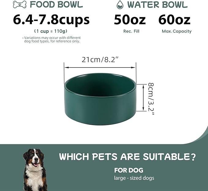 Havniva 8.3” Dog Bowl Ceramic Dog Food and Water Bowl, Durable Dog Water Bowl with Non-Slip Rubber Base Large Capacity Feeding Dishes for Large Dogs