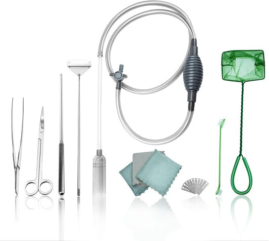 Fish Tank Cleaning Kit with Aquarium Siphon, Fish Net, and Algae Scraper | All-in-One Fish Tank Cleaner for Various Tank Sizes