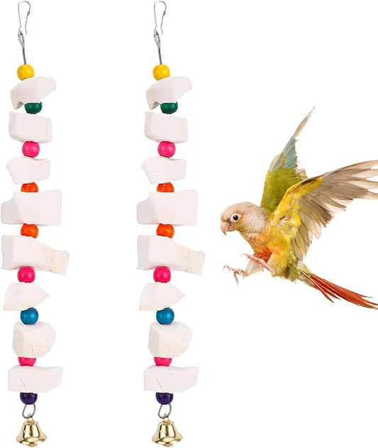 Penitue 2pcs Bird Chew Toys with Calcium Cuttlebone Cuttlefish & Beak Grinding Stone, Natural Perch Cage Accessories for Parakeets, Budgies, Cockatiels Conure Parrot Lovebirds & Small to Medium Birds