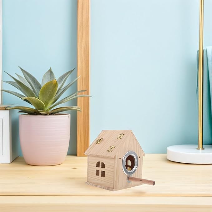 Wood Parakeet Nesting Box for Budgie Breeding and Parrots Mating Nest with Perch Small Wooden Bird Nesting House Suitable for Lovebirds Cockatiel Finch