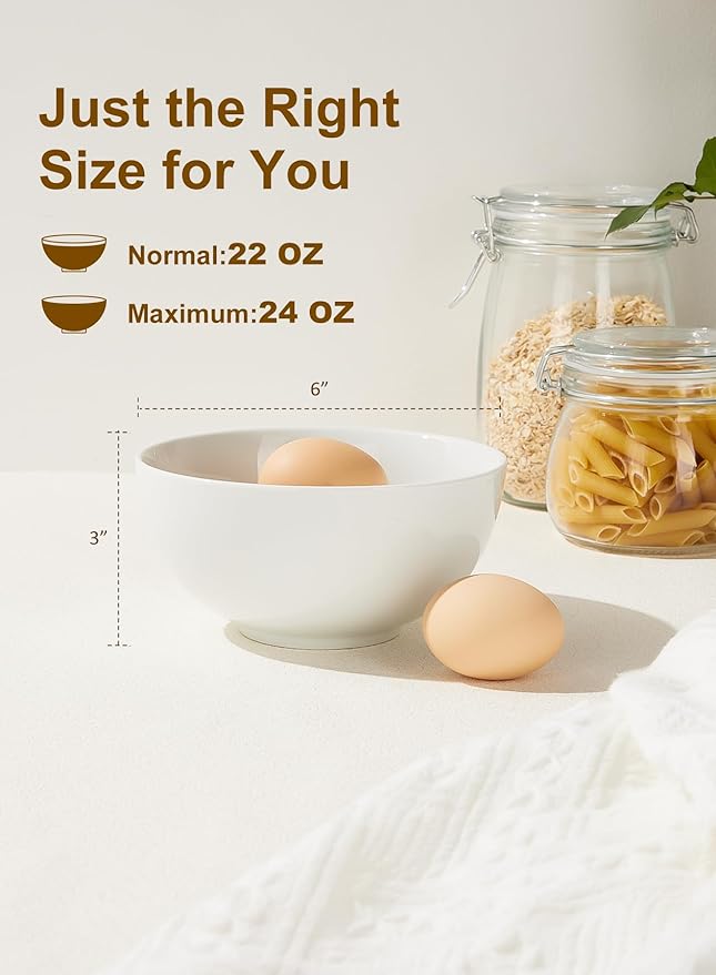 22 oz White Porcelain Bowls Set of 4 – Cereal, Soup, Rice, Oatmeal & Salad Bowls – Microwave & Dishwasher Safe, Stackable for Kitchen Use