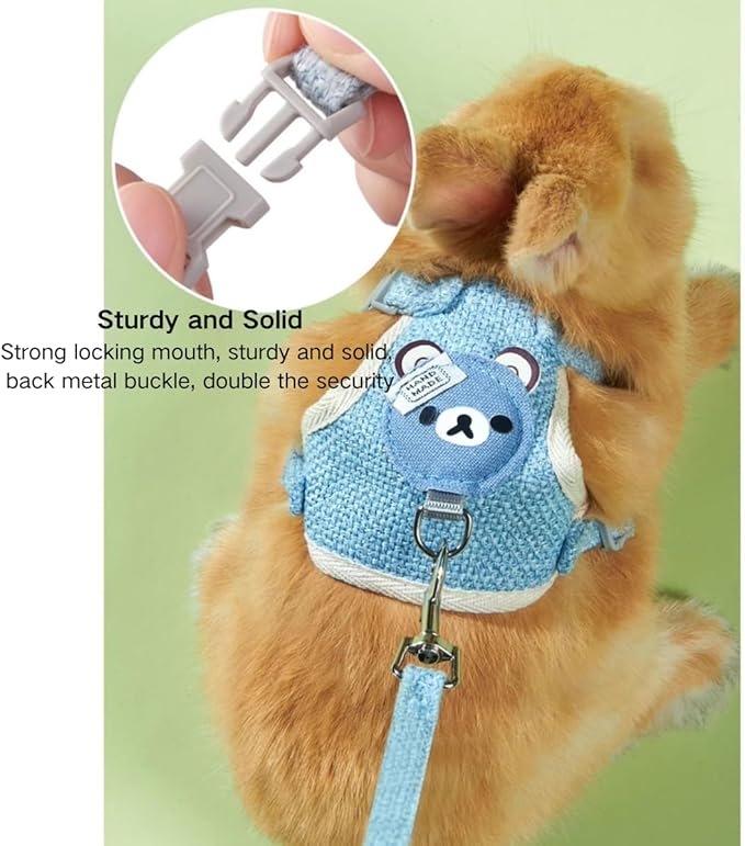 Rabbit Harness and Leash Set Adjustable Bunny Harness Leash Ferret Harness Guinea Pig Harness Ferret Leash for Small Pets Walking Outdoor (Medium,Pink)