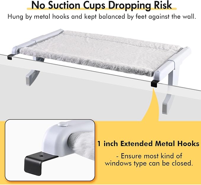 Zoratoo Window Sill Mount Cat Perch for Indoor Cats, One-Step Sliding Clamping Slot Adjustment Cat Hammock with Washable Cover, No Suction Cups Pet Bed for Windowsill & Bedside (Large)