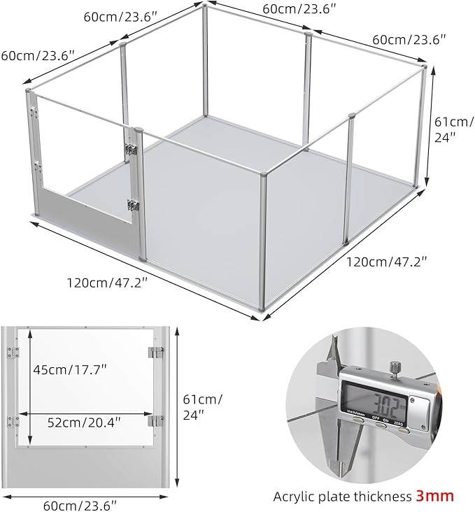 BingoPaw Clear Dog Playpen Fence : Indoor Pet Whelping Box Pen with Waterproof whelping pad - Small Animal Acrylic Exercise Kennel with Metal Frame for Puppy Rabbits Kitten Guinea Pig