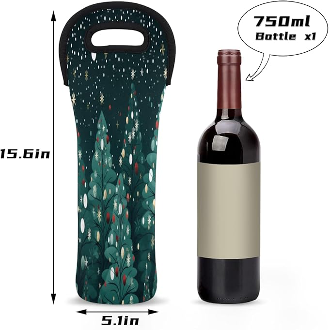 Christmas Tree Wine Bag Single Bottle Wine Tote Bag Neoprene Wine Carrier Bags with Carry Handle Portable Wine Bottle Holder for Travel Party Picnic