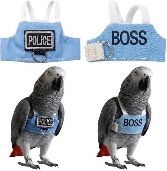 2 Pack Bird Flight Suit Vest, Adjustable Parrot Harness Clothes with Cute Design, Anti-Bite Outdoor Training Outfit for Parakeet, Cockatiel, Conure, Quaker, Budgie (XXL,Without Leash)