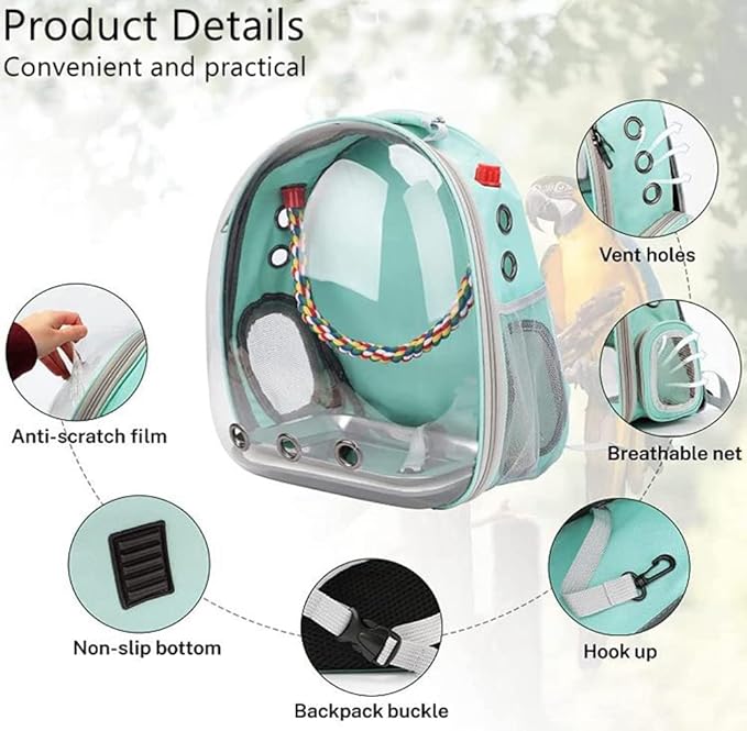 Bird Carrier Cage, Bird Travel Backpack with Stainless Steel Tray and Standing Perch