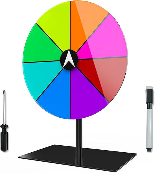 Leoenir Prize Wheel 8-Inch Dry Erase Spinning Wheel – All-Metal Tabletop Roulette Wheel for Party, Birthday, Wedding, Christmas, New Year, Graduation, and Carnival Games