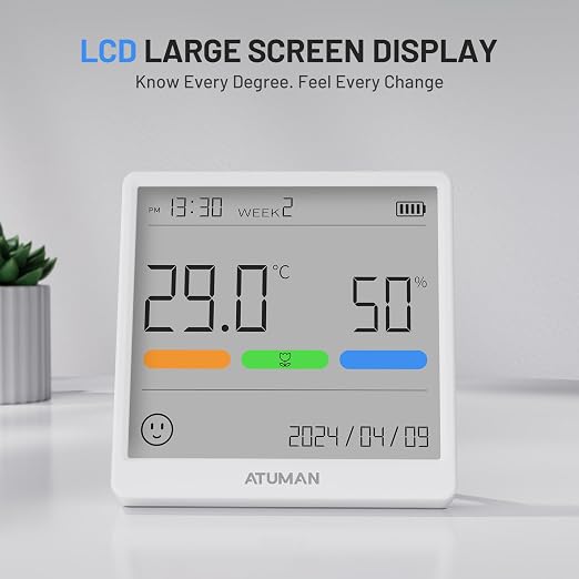 THse Digital Thermo-Hygrometer with High-Precision Sensor, 4.3'' Large LCD Display & Long Battery Life - Indoor Temperature Humidity Monitor for Home, Office, Greenhouse