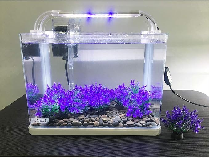 Aquarium Plant Fish Tank Decoration 20 Pieces Small/1" Tall Plastic Artificial Plant Goldfish Hide Mini Grass Set (Purple)