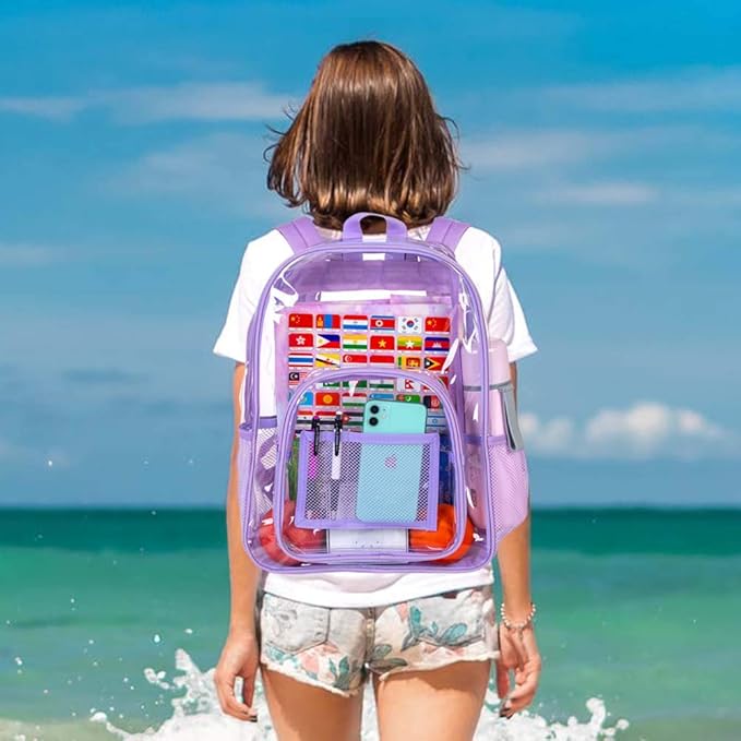 CCJPX 3Pcs Clear Backpack for Girls, School Transparent Bookbag, Heavy Duty See Through Backpacks for Teens Elementary