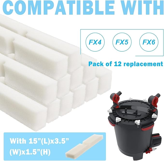 Fx4 Foam Filter Pads Replacement Compatible with Fluval FX5 / FX6 Canister Filter, Aquarium Bio Sponge Foam Filter Pads (6 Packs)