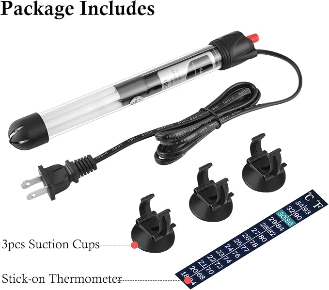 Aquarium Heater 50W 100W 300W, Submersible Glass Fish Tank Heater for Fresh and Salt Water (100W)
