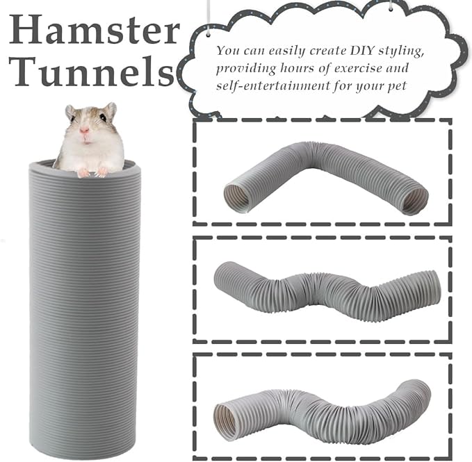PINVNBY Plastic Tunnel for Guinea Pigs,2 Pcs Foldable Hamster Tunnels Collapsible Hamsters Fun Tube Small Animal Exercising Training Hideout Tubes for Gerbils Rats Mice Ferrets(Gray)