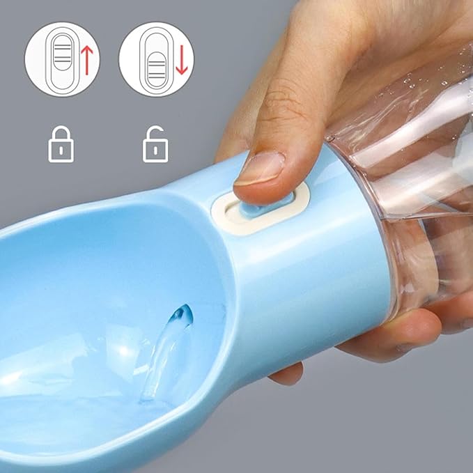 Baby Blue 4-in-1 Portable Dog Water Dispenser+Food Storage+Built-in Poop Bag Holder+Scoop | 258ml Water & 220ml Food Capacity | Leakproof | Food-Grade ABS Material.