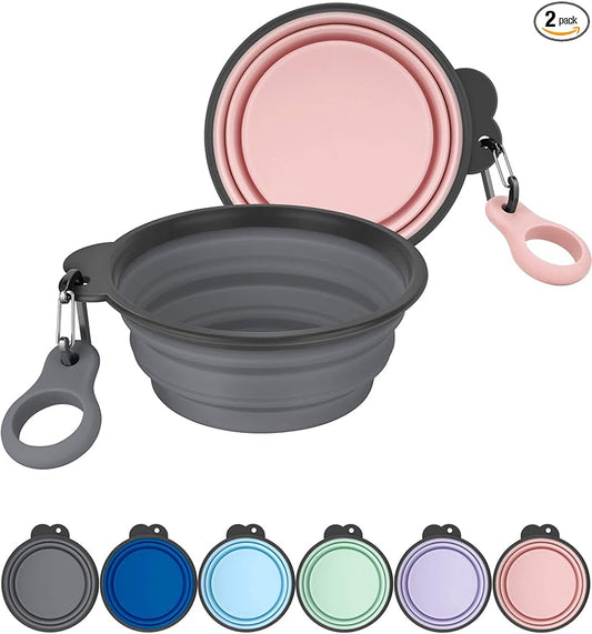 Aonkey Collapsible Dog Bowls with Bottle Carrier, 2 Pack Travel Dog Water Bowl Upgraded Carabiner, One-piece Molded Rim No Fall Off or Crack, Foldable Silicone Portable for Pets Walking Hiking 37oz