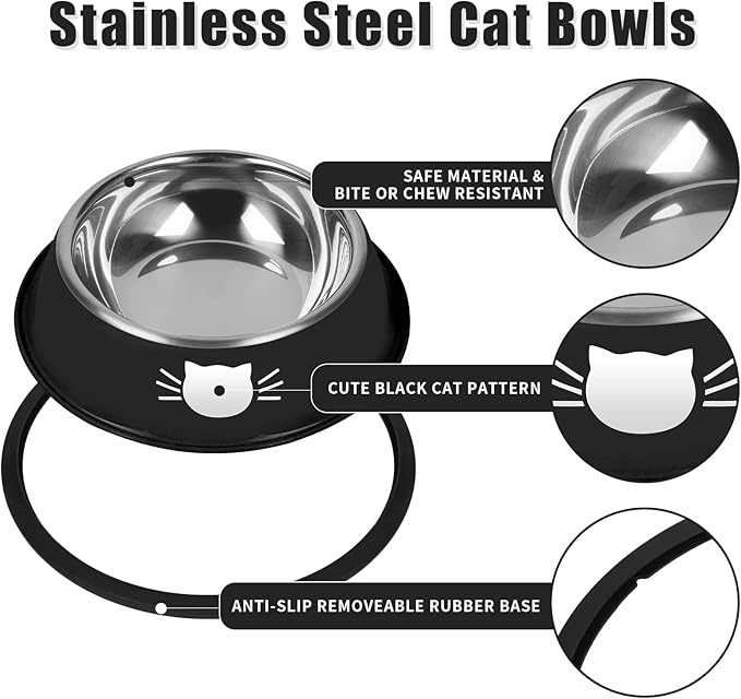 Serentive 2 Pcs Non-Slip Stainless Steel Small Food Bowls - Unbreakable, Thicken Cat Feeder, 7 Oz Dishes - Suitable for Indoor Small Pets - Removable Rubber Base, Easily Clean, Lovely Color