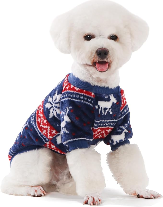 FabriCastle Christmas Dog Sweater, 2-Pack Dog Clothes, Ultra Soft and Warm Pet Jackets for Small Dogs & Cats, Winter Pet Apparel Costumes, Puppy Outfits (Red,Blue, Large)