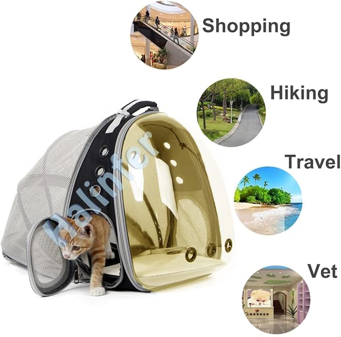 Expandable Backpack to Carry Cat, Fit up to 12 lbs, Space Capsule Astronaut Polarized Tinted Brown Bubble Window Pet Backpack Carrier for Kitten Bunny and Small Puppy Vet Visit