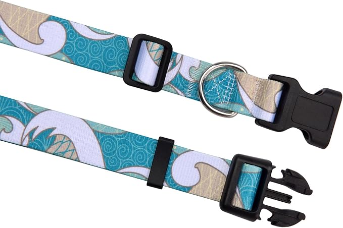 MarukoPet Dog Collar, Adjustable for Small Medium Large Dogs Puppy, Cute Design with Bohemia Floral Tribal Geometric Patterns Boys Girls Dog Collar(Sea Wave-S)