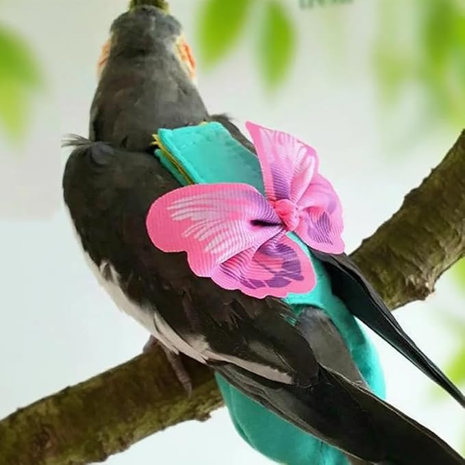 Pet Bird Diaper Harness Adjustable Parrot Harness and Leash Set Cockatiel Flight Suit with 60 Inch Leash Bow Tie Bird Flying Clothes for Conures Cockatoos Cockatiel Pigeon(Pink, Small)