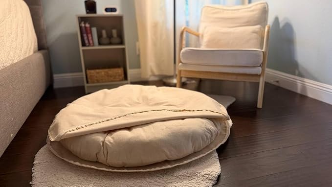 Natural 100% Cotton Canvas Round Dog Bed Cover Eco Friendly Durable Pet Bedding Dog Cushion Covers with Zippers Machine Washable Covers (Beige, XX Large 50 Inches)