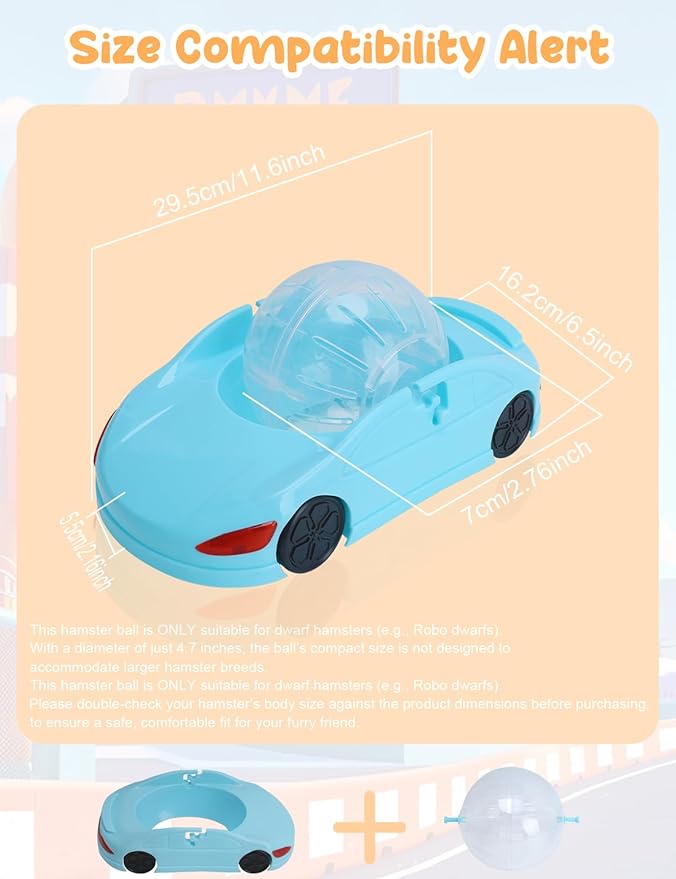 3 in 1 Dwarf Hamsters Exercise Ball Super Cute Pet Sports Car for Robo,Siberian,Russian Dwarfs Hamster - Easy Spin, Lock and Spins, Lock Car Spin - 4.7 Inches Mini Ball Only for Small Hamster