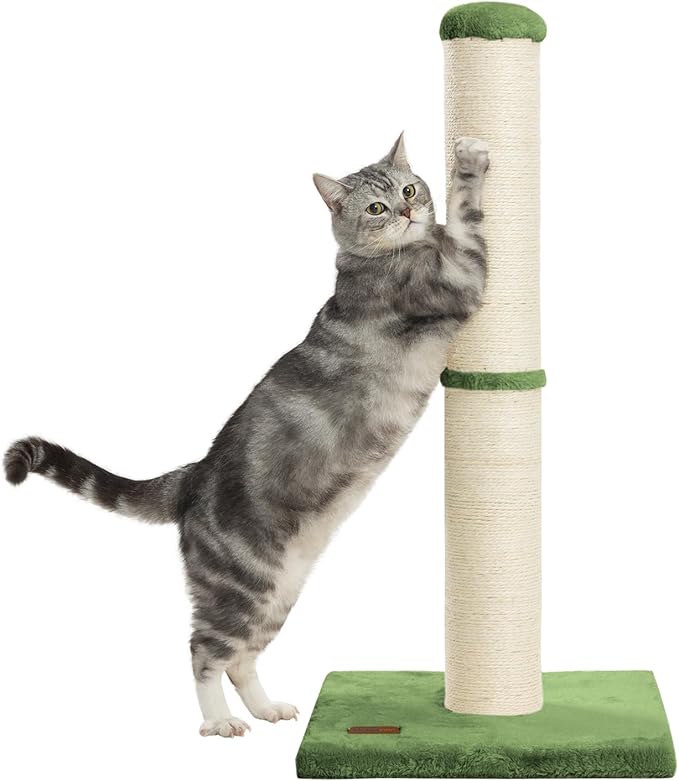 Karolpar 34inch Cat Scratching Post with Natural Sisal Rope 4.3Inch Large Diameter Scratcher Post Tree for Indoor Cats Green