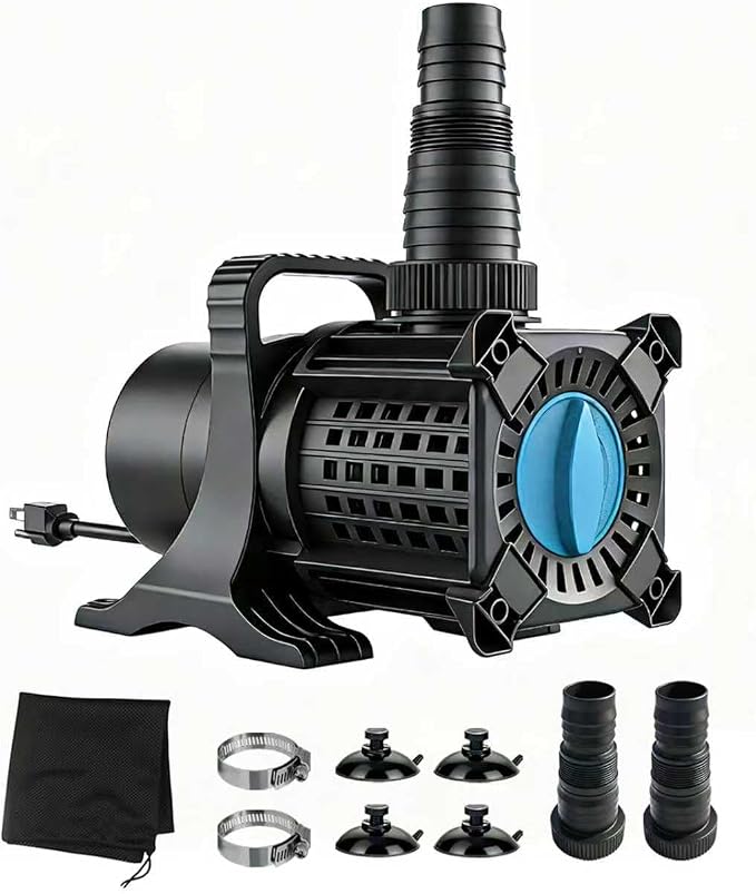 Pond Pump, 2400 GPH Adjustable Flow Submersible Water Pump with Filter Bag, UL Listed Copper Motor, IPX8 Waterproof 20.3ft Cord for Koi Pond, Fountain, Waterfall, Hydroponics, Irrigation