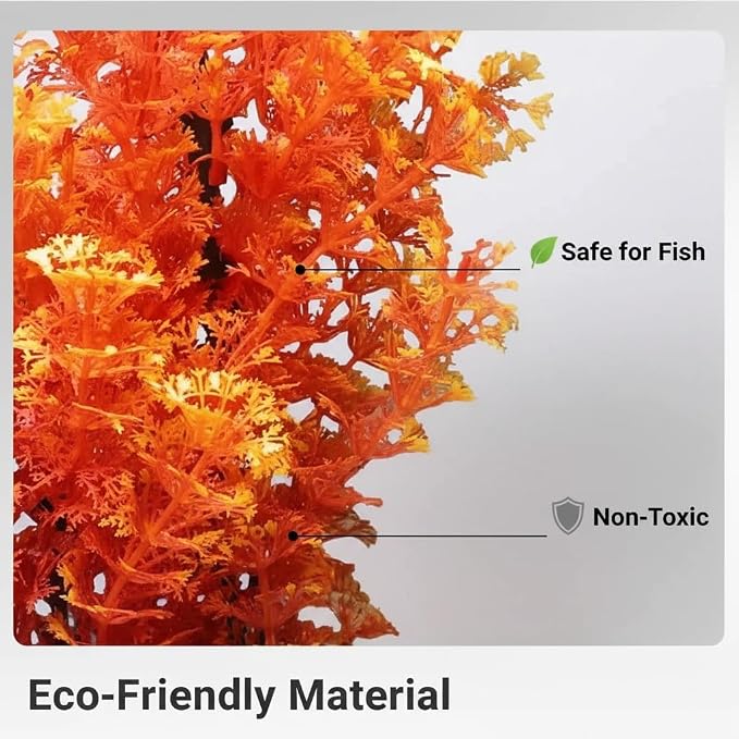 Mipukbay Orange Aquarium Plants - Artificial Plastic Fish Tank Decor, Realistic Ornament Safe for Fish & Shrimp, Low-Maintenance Aquascaping Plants for Freshwater/Saltwater Tank Landscaping